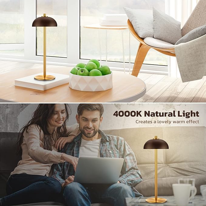Rechargeable Cordless Table Lamp - 5000mAh Battery Powered Lamp, 3 Color Modes Stepless Dimming LED Table Light with Memory Function for Indoor, Outdoor, Dinner, Patio, Cafe.(Brown) - LeafyLoom