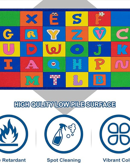 LIVEBOX ABC Rug Kids Rug for Classroom, Washable Classroom Carpet for School, Nursery, Colorful Children's Classroom Area Rugs Non-Slip Alphabet Mat for Home Learning,13'x7'5"(Seats-24) - LeafyLoom