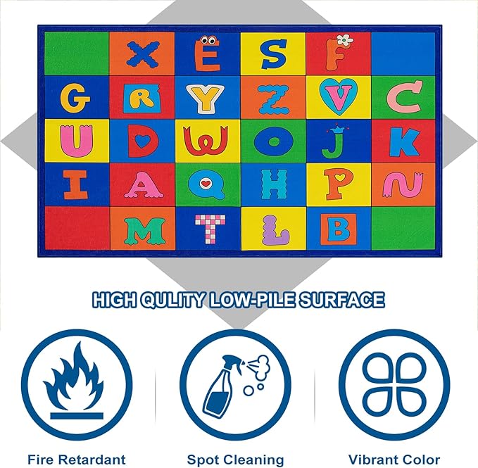 LIVEBOX ABC Rug Kids Rug for Classroom, Washable Classroom Carpet for School, Nursery, Colorful Children's Classroom Area Rugs Non-Slip Alphabet Mat for Home Learning,13'x7'5"(Seats-24) - LeafyLoom