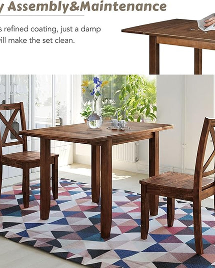 Farmhouse Style Wood Breakfast Nook 2 X-Back Chairs, Extendable Drop Leaf Design & Easy Assembly, Room, Kitchen, 3 Piece Dining Table Set, Brown 27 - LeafyLoom