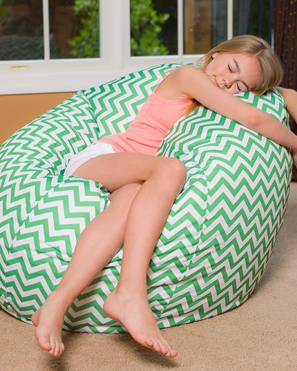 Posh Beanbags Bean Bag Chair, X-Large-48in, Pattern Chevron Green and White - LeafyLoom