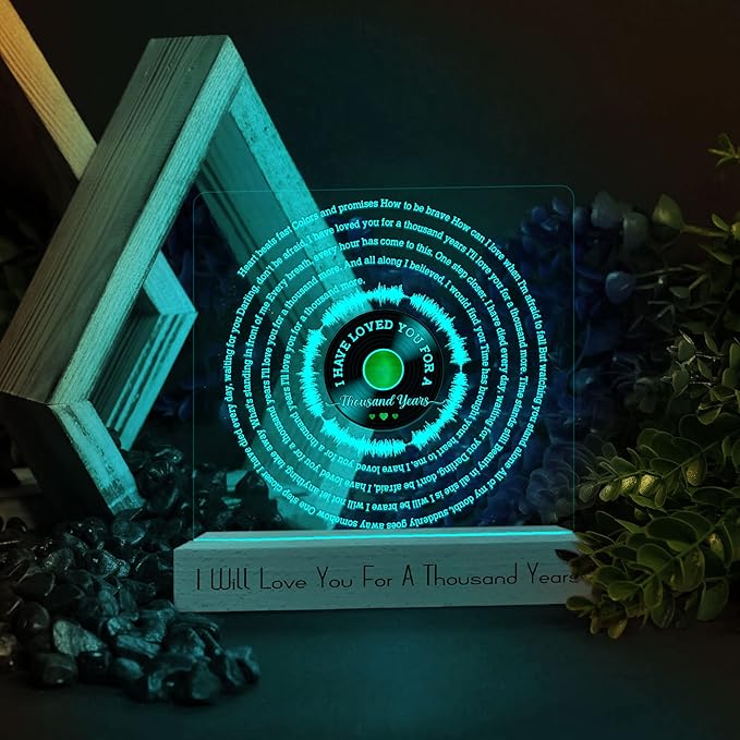 Romantic Valentines Gifts for Boyfriend, Thousand Years Vinyl Record w Wooden Base 3D Illusion Lamp USB Powered Acrylic Night Light for Girlfriend Him Her Husband Wife on Birthday Anniversary - LeafyLoom