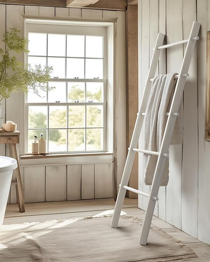 5 Ft Wooden Blanket Ladder Farmhouse - Quilt Ladder for Bedroom - Wood Ladder Decor - Decorative Ladder for Blankets - Easy to Assemble - Farmhouse Ladder Blanket Holder - Wooden Ladder for Blankets - LeafyLoom
