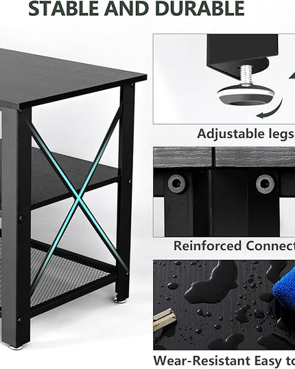Clikuutory Modern Black 63 inch Metal TV Stand with LED Lights and Power Outlets for 40 50 55 60 65 70 Inch TVs, 3 Tier Television Stands with Entertainment Center and Storage for Living Room, Bedroom - LeafyLoom