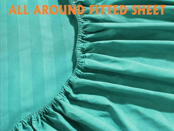 Elegant Comfort Softest and Coziest 4-Piece Sheet Set - 1500 Premium Hotel Quality Microfiber - Luxurious Wrinkle Resistant 4-Piece Damask Stripe Bed Sheet Set, Twin, Turquoise - LeafyLoom