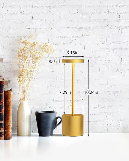 LED Cordless Table Lamps, Portable Rechargeable Battery Operated Lamp, Modern Metal 2 Level Dimmable Indoor and Outdoor Cordless Lamp,Desk Lamp for/Restaurant/Bar/Cafe/Bedroom. (Gold) - LeafyLoom