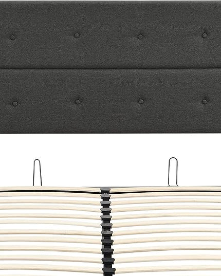 Upholstered Full Size Bed Gas Lift Up Storage Platform Bed Frame with Tufted Headboard Wooden Slat Support & Under Bed Storage, No Box Spring Needed - LeafyLoom