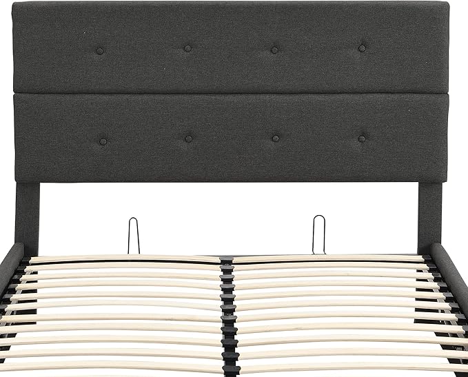 Full Size Upholstered Platform Bed with Underneath Storage, Modern Linen Platform Bedframe with Headboard and Wooden Slat Support,for Kids Adults Living Room Guest Room,Bedroom - LeafyLoom