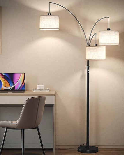SUNMORY 3 Lights Floor Lamp for Living Room, 78" Tall Standing Lamp with Hanging Drum Shade, Modern Arc Floor Lamps with Heavy Base, Mid Century Arched Tree Floor Lamp for Bedroom, Office, Corner - LeafyLoom