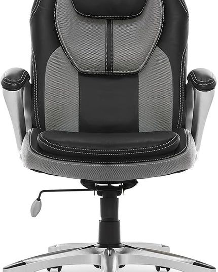 Serta Executive Office Padded Arms, Adjustable Ergonomic Gaming Desk Chair with Lumbar Support, Faux Leather and Mesh, Gray/Black - LeafyLoom