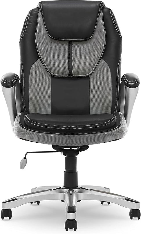 Serta Executive Office Padded Arms, Adjustable Ergonomic Gaming Desk Chair with Lumbar Support, Faux Leather and Mesh, Gray/Black - LeafyLoom