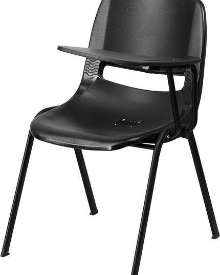 Flash Furniture Black Ergonomic Shell Chair with Left Handed Flip-Up Tablet Arm - LeafyLoom