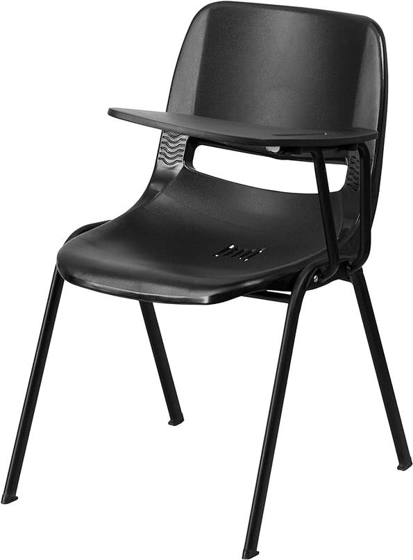 Flash Furniture Black Ergonomic Shell Chair with Left Handed Flip-Up Tablet Arm - LeafyLoom