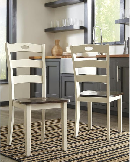 Signature Design by Ashley Woodanville 18" Cottage Ladderback Dining Chair, 2 Count, Cream & Brown - LeafyLoom