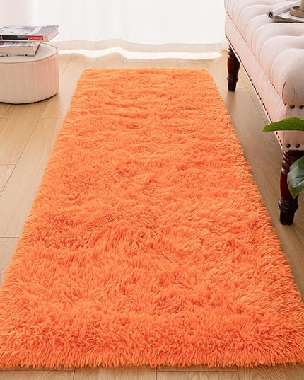 Softlife Area Rug for Bedroom, 2x6 Feet Runner Rug Plush Fluffy Rug for Living Room, Orange Shag Rug for Aesthetic Christmas Room Decor, Modern Fuzzy Faux Fur Carpet for Kids Nursery Room Dorm - LeafyLoom