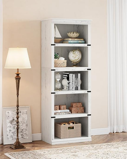 GAOMON 5 Tier Bookcase, Farmhouse Book Shelf with Storage, 67.4 Inch Tall Open Display Bookshelves, Wooden 5 Shelf Bookcase for Living Room, Bedroom-White - LeafyLoom