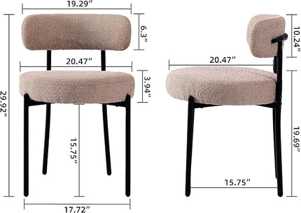 EDWELL Dining Chairs Set of 4, Round Upholstered Dining Room Chairs, Curved Backrest Boucle Dining Chair for Kitchen, Living Room, Mid Century Modern Dining Chairs with Black Metal Legs - LeafyLoom