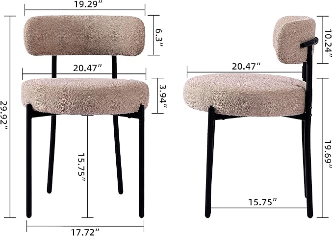 EDWELL Dining Chairs Set of 4, Round Upholstered Dining Room Chairs, Curved Backrest Boucle Dining Chair for Kitchen, Living Room, Mid Century Modern Dining Chairs with Black Metal Legs - LeafyLoom
