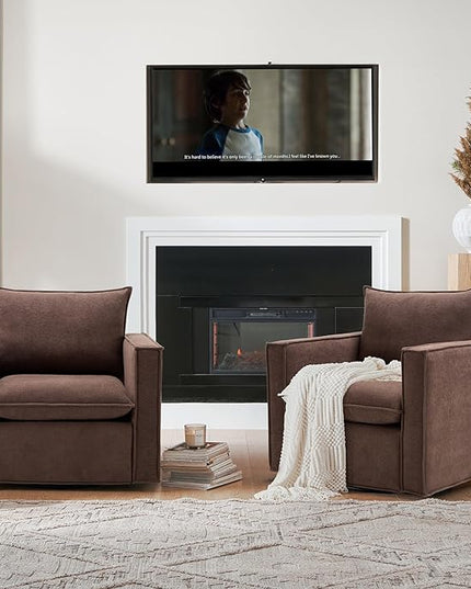 COLAMY Swivel Accent Chair Set of 2, 34inches Wide Upholstered Arm Chair with Plump Back Pillow, Modern Sofa Living Room Chair for Bedroom, Corner, Reading Nook-Brown - LeafyLoom