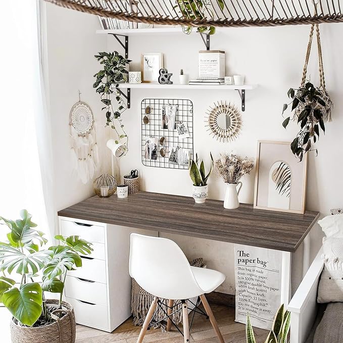 Kaboon Universal Tabletop 45"x20", Solid One-Piece Melamine Table Top, Double Desk L-Desk Floating Desk DIY, Home and Office,Eucalyptus/Dark Walnut - LeafyLoom