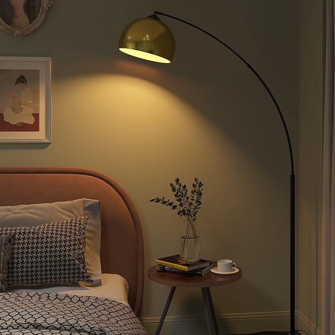 GETINLIGHT 66" Modern Antique Brass Arc Floor Lamp with Inner Gold Metal Shade and Black Marble Base, LED Bulb Included, IN-0806-1-AG - LeafyLoom