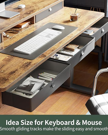 FEZIBO Height Adjustable Electric Standing Desk with 5 Drawers, 48 x 24 Inch Table with Storage Shelf, Sit Stand Desk Black Frame/Rustic Brown Top, 48 inch - LeafyLoom