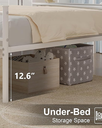 VECELO Twin Size Bed Frame with Headboard, 14 Inch Metal Platform Mattress Foundation, No Boxing Spring Needed, Squeak Resistant, Easy Assembly, White - LeafyLoom