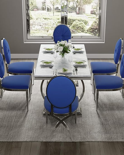 ACEDÉCOR Blue and Silver Dining Room Chairs, Classic King Louis Velvet Upholstered Dining Chairs, Silver Legs Dining Chair Set of 10 - LeafyLoom