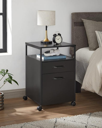 VASAGLE File Cabinet, Mobile Filing Cabinet with Wheels, 2 Drawers, Open Shelf, for A4, Letter Size, Hanging File Folders, Ink Black UOFC071B16 - LeafyLoom
