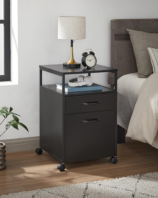 VASAGLE File Cabinet, Mobile Filing Cabinet with Wheels, 2 Drawers, Open Shelf, for A4, Letter Size, Hanging File Folders, Ink Black UOFC071B16 - LeafyLoom