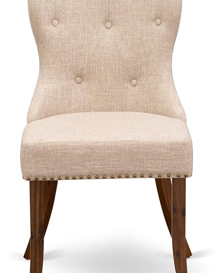 East West Furniture AMSI3-AWA-04 3 Piece Dining Set for Small Spaces Contains a Round Kitchen Table with Pedestal and 2 Light Tan Linen Fabric Parson Chairs, 36x36 Inch - LeafyLoom