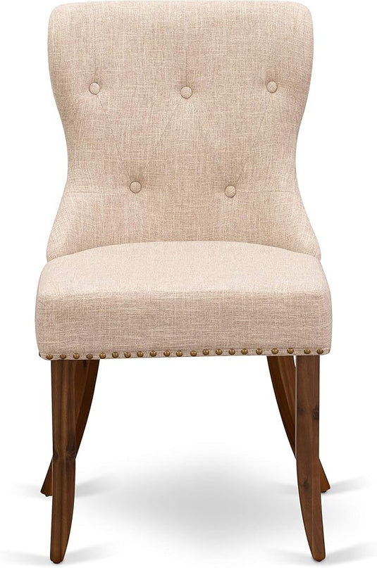 East West Furniture AMSI3-AWA-04 3 Piece Dining Set for Small Spaces Contains a Round Kitchen Table with Pedestal and 2 Light Tan Linen Fabric Parson Chairs, 36x36 Inch - LeafyLoom