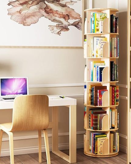 5 Tier 360° Rotating Stackable Shelves Bookshelf Organizer 360 Display Rotating Bookshelf Wood Book Shelf Organizer for Bedroom, Living Room, Study Room - Intexca - LeafyLoom
