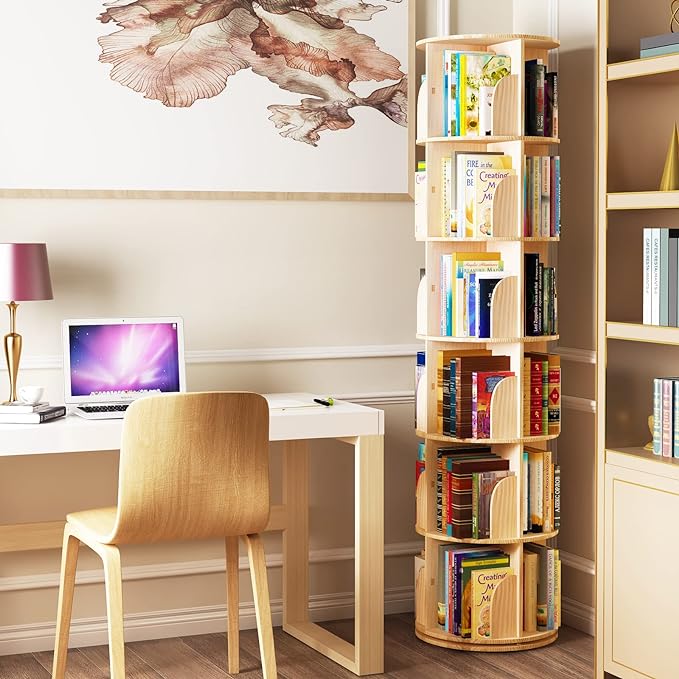 5 Tier 360° Rotating Stackable Shelves Bookshelf Organizer 360 Display Rotating Bookshelf Wood Book Shelf Organizer for Bedroom, Living Room, Study Room - Intexca - LeafyLoom