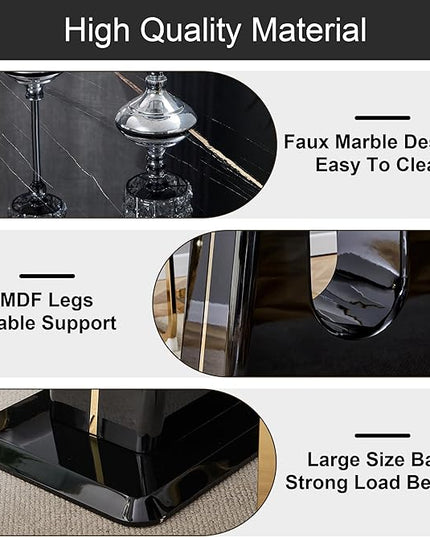 NicBex 62.99Inch Rectangular Dining Table,Modern Kitchen Table with Black Imitation Marble Tabletop and MDF U-Shaped Legs for 6 to 8,Large Dining Room Table for Kitchen,Meeting Living Room,Black - LeafyLoom