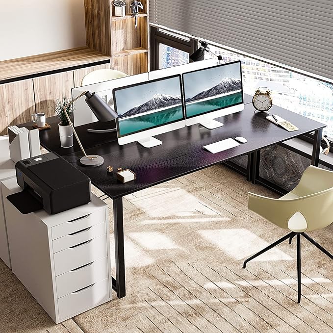 Coleshome 63 Inch Computer Desk, Modern Simple Style Desk for Home Office, Study Student Writing Desk,Black - LeafyLoom