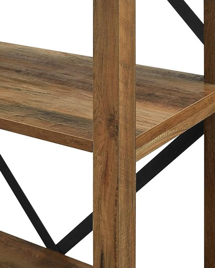 Walker Edison Andersen Urban Industrial Metal X Back 4 tier Bookshelf, 64 Inch, Rustic Oak - LeafyLoom