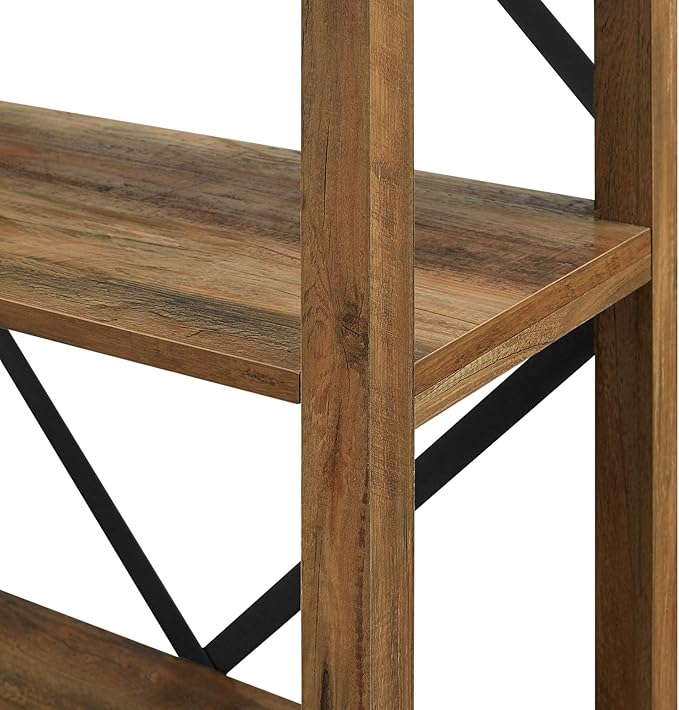 Walker Edison Andersen Urban Industrial Metal X Back 4 tier Bookshelf, 64 Inch, Rustic Oak - LeafyLoom