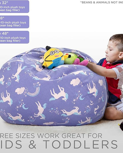 Aubliss Stuffed Animal Storage Bean Bag, Unicorn Bean bag Chair, Stuff 'n Sit for Kids, X-Large 48"-Canvas Unicorn Blue - LeafyLoom