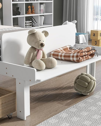 Twin Bed with 2 Drawers,Storage Platform Bed with Footboard Beach and Headboard,Pine Wood Twin Size Bed Frame High Stable for Kids,Boys,Girls,Teens, No Box Spring Needed,White - LeafyLoom