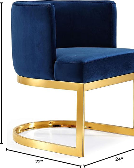 Meridian Furniture Gianna Collection Modern | Contemporary Velvet Upholstered Dining Chair with Polished Gold Metal Frame, 24" W x 22" D x 29.5" H, Navy - LeafyLoom