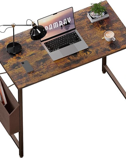 Pamray 32 Inch Computer Desk for Small Spaces with Storage Bag, Home Office Work Desk with Headphone Hook, Small Office Desk Study Writing Table - LeafyLoom