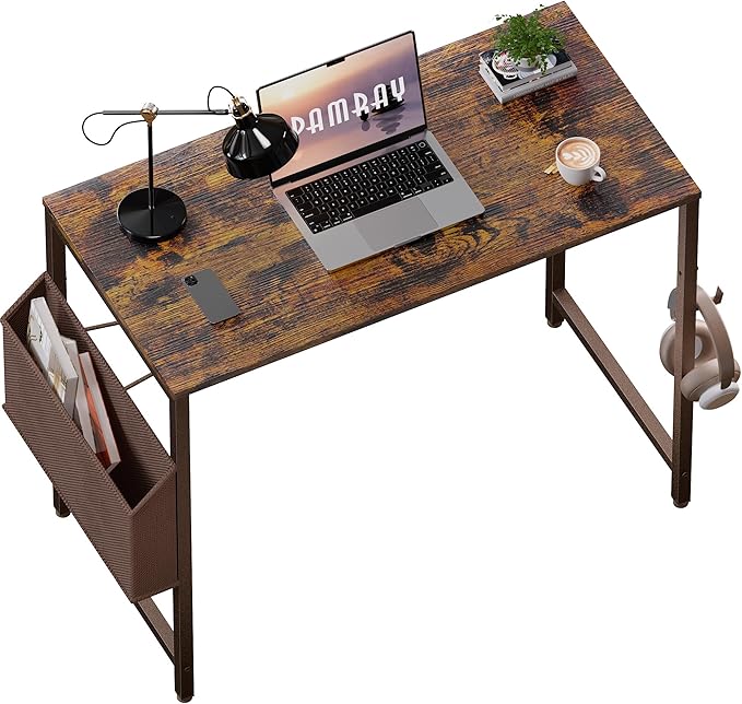 Pamray 32 Inch Computer Desk for Small Spaces with Storage Bag, Home Office Work Desk with Headphone Hook, Small Office Desk Study Writing Table - LeafyLoom