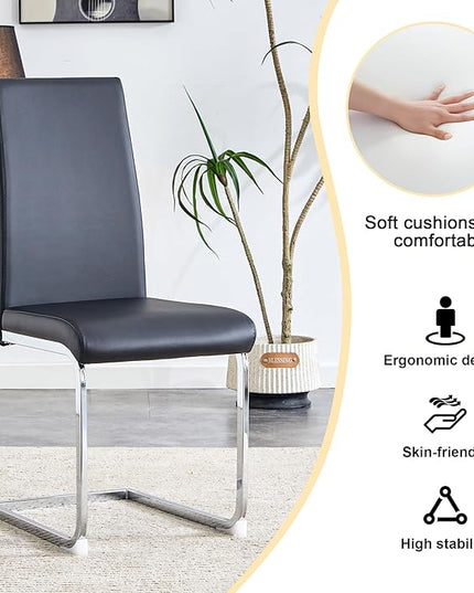 Modern Dining Chairs Set of 4, PU Faux Leather Backrest Cushioned Edge Chairs, Suitable for Dining, Kitchen, Dressing Table, Terrace, Black+PU - LeafyLoom