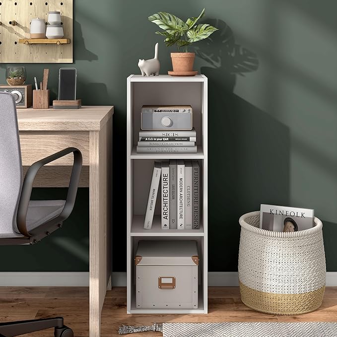 Apexa 3 Cube Storage Organizer Shelves, Stackable Wood Bookcase Fits Cubby Bins for Organization, Dorm Teen Room Decor & Home Office, Greige - LeafyLoom