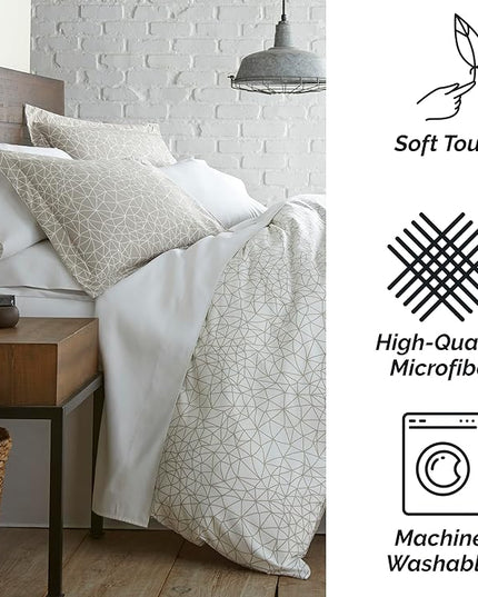Southshore Fine Living, Inc. Twin Size Comforter Set with Pillow Sham, Reversible Geometric Print is 2 Colors in 1 - Alternative Down Comforter Twin/Twin XL, Soft Microfiber, Taupe & White - LeafyLoom