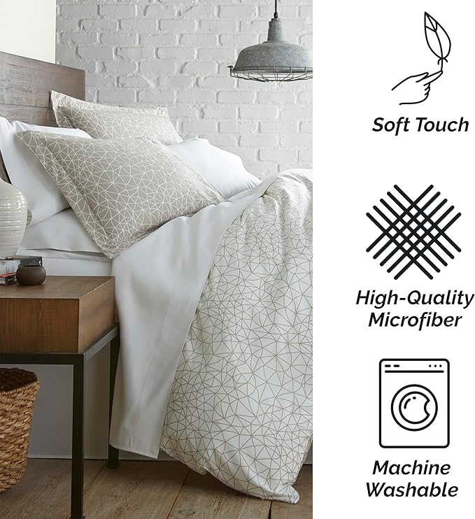 Southshore Fine Living, Inc. Twin Size Comforter Set with Pillow Sham, Reversible Geometric Print is 2 Colors in 1 - Alternative Down Comforter Twin/Twin XL, Soft Microfiber, Taupe & White - LeafyLoom