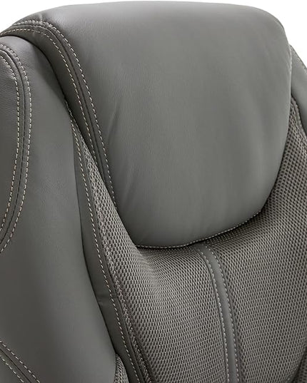 Serta Executive Office Padded Arms, Adjustable Ergonomic Gaming Desk Chair with Lumbar Support, Faux Leather and Mesh, Light Gray - LeafyLoom