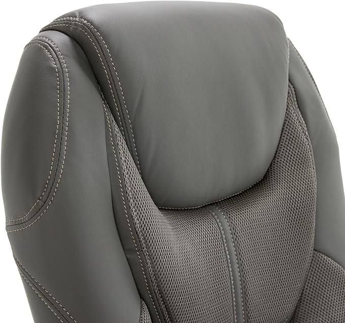 Serta Executive Office Padded Arms, Adjustable Ergonomic Gaming Desk Chair with Lumbar Support, Faux Leather and Mesh, Light Gray - LeafyLoom