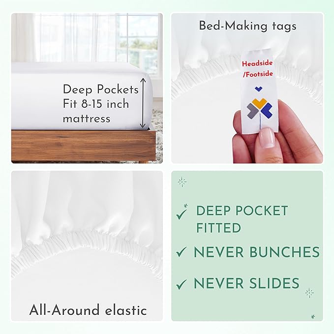 California Design Den Luxury Twin XL Sheet Set - 100% Cotton, 600 Thread Count Deep Pocket XL Twin Sheets, Soft Hotel-Quality Bedding with Sateen Weave - Bright White - LeafyLoom